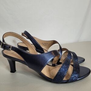 Naturalizer Taimi Blue Metallic Sparkle Slingback Open Toe Dress Heel - Size 8.5